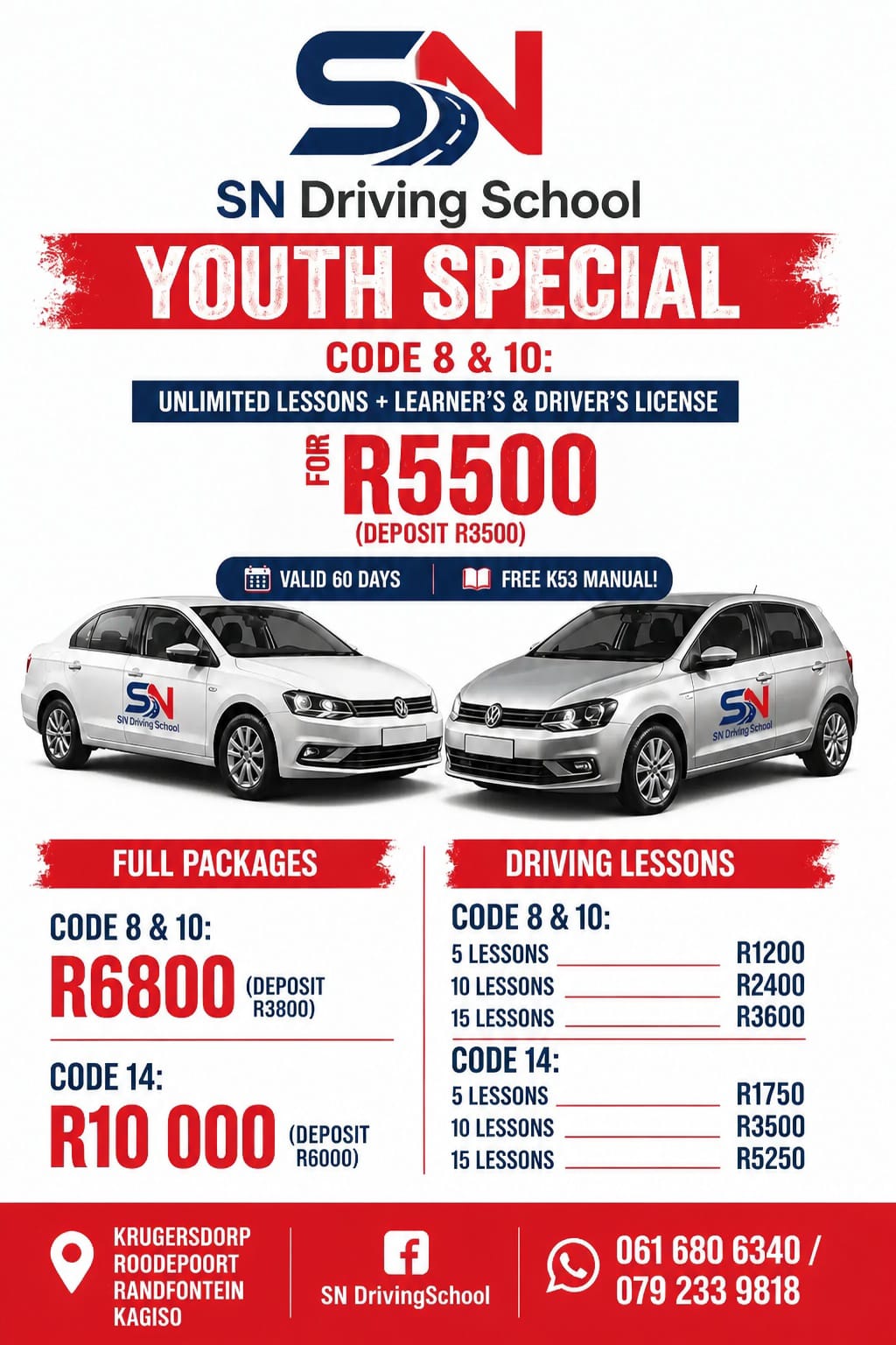 SN Driving School price flyer